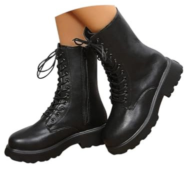 Minetom Stiefeletten Damen PU Chelsea Boots Schnürstiefel Frauen Klassische Einfarbige Boots Kurzschaft Stiefel A Schwarz 43 EU