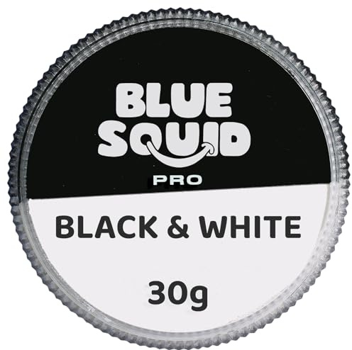 Blue Squid PRO Makeup Paint och Bodypaint – svart-vit split (30 g), ansikts- och bodypaint färg för vuxna, barn, karneval och SFX