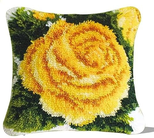 Taxpy Knüpfkissen Set, Latch Hook Kissen Kit für Anfänger Erwachsene zum Selber Knüpfen, DIY Knüpfteppich Knüpfpackung, Kissen Selber Knüpfen Set, 43x43cm(Schönes Blumenmuster,K)
