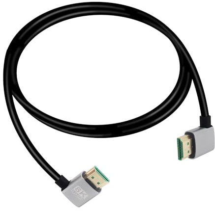 RIIEYOCA 8K 90 Degree HDTV Cable, Left Angle HDTVS Male to Right Angle Male, 48Gbps 2.1 Cable Supports 8K@60Hz, ARC,3D for DVR,Roku Ultra（1M）