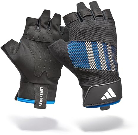 Adidas Performance Trainingshandschuhe Blau L | Aeroready-Material, gepolsterte Veloursleder-Handfläche, Klettverschluss, Damen & Herren