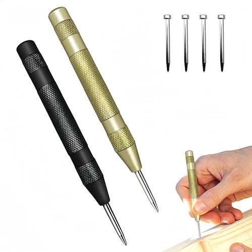 2 pièces Poinçons Centraux Automatiques à Ressort avec 4 Poinçons Pointeau Central, Pointeau Automatique, Poinçons Centraux à Ressort Tension pour bois, mur, metal