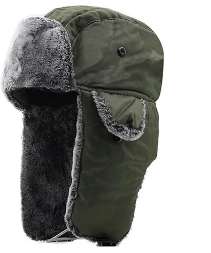 Russische Mütze Unisex Herren Damen Russische Mütze Trapper Bomber Warme Trooper Ohrenklappen Winter Skimütze Flauschige Kunstpelz Fliegermütze,Grün,58-62Cm