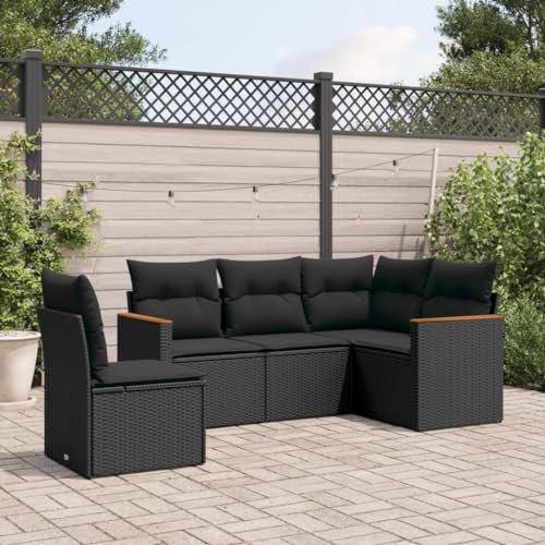 Homgoday Gartensofa-Set 5-teilig mit Kissen aus schwarzem Polyrattan, für den Außenbereich, Gartenmöbel-Set, Loungeset für den Garten, Outdoor-Sofas Type3225971