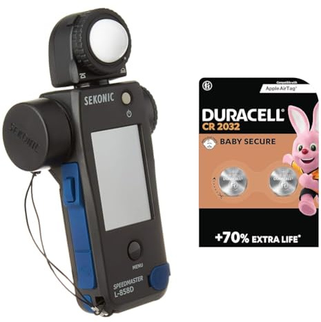 Sekonic L-858D SPEEDMASTER Digital Light Meter - Black/Blue & Duracell CR2032 Lithium Coin Batteries 3V (2 Pack) - Up to 70% Extra Life*