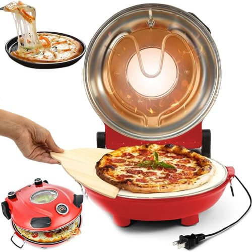 1200W Electric Non-Stick Pancake Maker - Table Top Pizza Cooker for Nachos/Fajitas/Omelettes - 50-420℃ Temperature Control