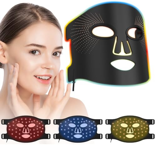 LED Gesichtsmaske Lichttherapie mit Rotlichttherapie, 3 Farben LED Maske für Gesicht und Haut, Pflegegerät und Schön für alle Hauttypen Heimgebrauch Reisender Einsatz