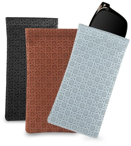 Deepton Brillenetui Weich, 3 Stück Brillentasche, Sonnenbrillen Etui, Brillenhülle, PU Leder Schutzhülle, Tragbar für Sonnenbrille, Quetschoberteil für Männer Damen