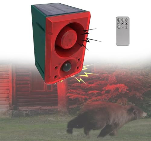 Yiokii Solar Animal Repeller with Motion Sensor, Waterproof Beast Repellent Solar Warning Lights with Loud Volume, Outdoor Solar Animal Cat Dog Deterrent Motion Sensor for Orchard Farm Barn Yard