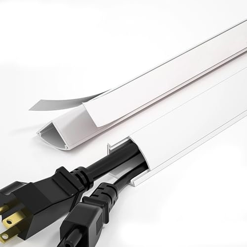 YLLSMGS Pasacables Suelo de 100cm Ocultador de Cables de PVC Cubre Cables Suelo Pintable con Autoadhesivo para Pared Piso Zócalo(White,22 * 44.6 * 22mm)