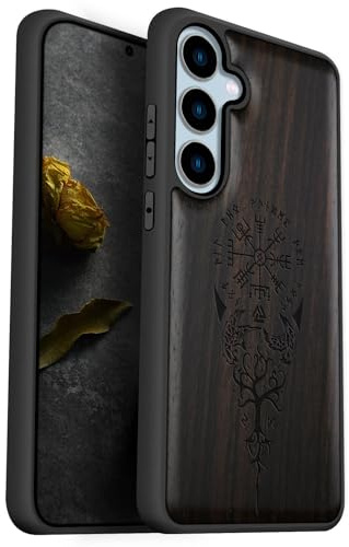 Carveit Wood Case for Galaxy S24 FE (The Guiding Vegvisir-Blackwood) | Samsung Galaxy S24 FE Cover, Unique Wooden Design, Engraved Wood with TPU Shockproof Bumper, Wireless Charging Compatible