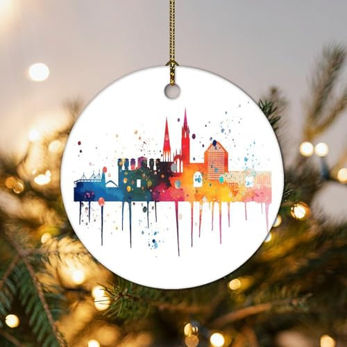 United Kingdom Coventry Bunte Skyline Weihnachtsbaum Hängende Ornament Coventry Stadtbild Weihnachtsdekoration für Baum Keramik Ornamente Geschenk Weihnachtsstrumpf Füllung Geschenk