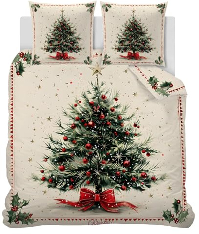CCZM Weihnachts Bettwäsche 200x200 Winter - Weihnachtsbaum Bettbezug 200x200 3 Teilig, Fliege Wendebettwäsche und 2 Kissenbezug 80x80, Warm Mikrofaser Bettwäsche-Sets mit Reißverschluss, J-385