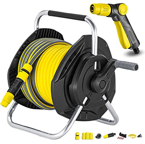 Carrello avvolgitubo resistente con montaggio a parete per esterni, portatile, con tubo da 25 m e pistola ad acqua, facile da usare e comoda soluzione di archiviazione
