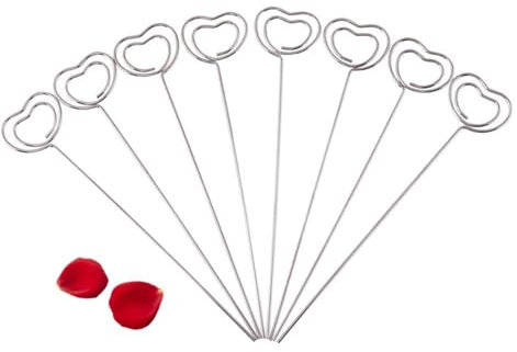 Aladeno 50 Stück 11,9 x 2,3 cm große Tischnummernhalter, silberne Tischkartenhalter, Fotohalter aus Metall, Tischbildhalter, Tischkartenhalter, Memo-Notizkarten, Ständer für Büro (Heart Style)