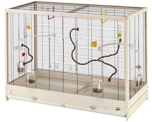 Ferplast Jaula para Pájaros de Metal y Madera FSC Giulietta 8, Canarios, Periquitos y Agapornis, Accesorios incluidos, Perchas Desmontables y modificables, 113,5 x 53 x h 82 cm.