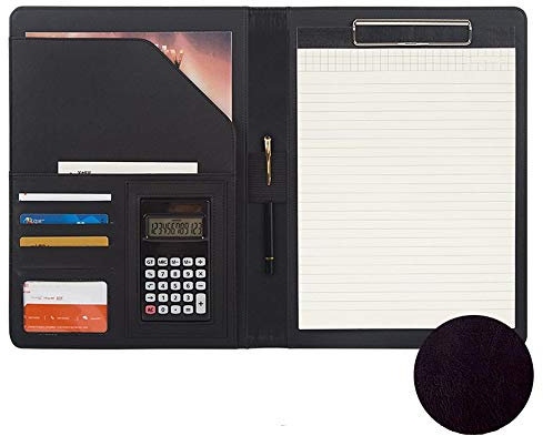 Portfolio binder Conference Folder A4 Business Folder Combination Ring Binder PU Leather Professional Zipper Folder Interview Business Pockets for Office Work(Black)