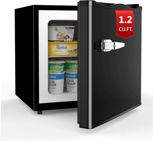 COWSAR 1.2 Cu.Ft Compact Freezer, Upright Freezers with Handle, Removable Shelves, Adjustable Thermostat, Low Noise Stand up Congelador for Dorm, Office, Commercial,Black