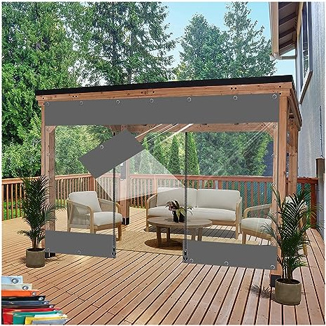 Rideaux De Bâche Extérieurs, avec Porte à Fermeture éclair, Panneaux Latéraux De Bâche Imperméable Transparent en PVC De 0,5 Mm avec œillets, pour Pergo, H2.3xW5m/H7.5xW16.4ft