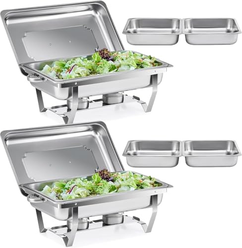 WJYTDHIQS 2 Pezzi Set Buffet Scaldavivande, Buffet Servers E Scaldabagni, Scaldavivande per Buffet in Acciaio Inox, 9L Chafing Dish Catering Buffet Set, per Party, Feste, Matrimoni, Banchetti