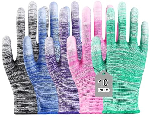 Vylro 10 Pares Colorido Guantes de Jardinería para Mujeres, Guantes Trabajo Mujer de Látex, Guantes de Jardinería con Agarre Antideslizante, para Granja, Jardín, Poda y Exterioresm, Tamaño Universal
