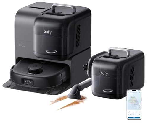 eufy Robot aspirapolvere Omni E28, pulitore profondo portatile, sistema HydroJet, aspirazione turbo da 20.000Pa, spazzole DuoSpiral, estensione CornerRover, stazione tutto-in-uno