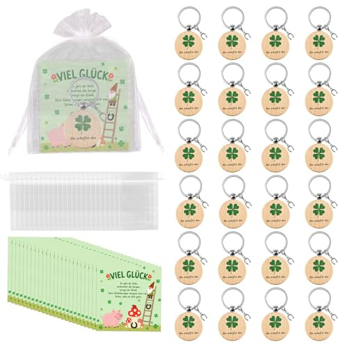Tulov Glück Geschenke Set,Silvester Schlüsselanhänger,Schlüsselanhänger Glücksbringer,Holz Viel Glück Geschenke Set für Danke,Weihnachten,Silvester,Kollegen,Freunde,Abschied,Feiertagsgeschenke