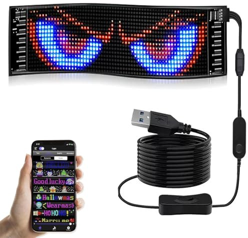 LED Laufschrift Programmierbar mit APP-Steuerung, Flexibles RGB LED Display für Auto Heckscheibe, Geschäft, Bar & Werbung, Individuelle Texte, Bilder, Animationen per Bluetooth erstellen, 17x7 cm