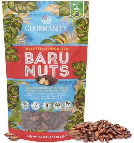Gourmanity Brazilian Baru Nuts, Complex Nutty Flavor, High in Protein, Vitamin E and Omega 6 & 9, Roasted and Unsalted, 1.5 LB