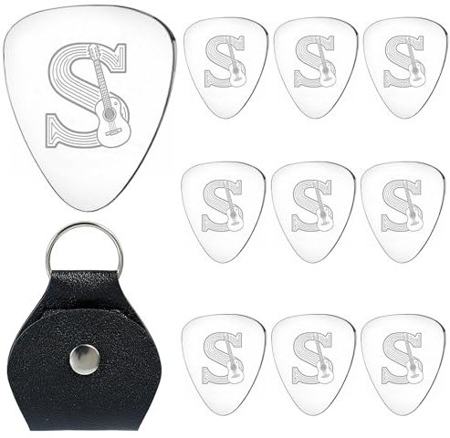 Personalisiertes Gitarrenplektrum mit S-Druck, silberfarben, für Bass und Gitarre, Musiker, Geburtstag, Weihnachten, Erntedankfest, Vatertagsgeschenk