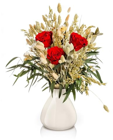 Aluisi Fiori – Bouquet con Rose Rosse Stabilizzate – con Vaso – Regalo Lussuoso e duraturo per San Valentino o ricorrenze romantiche.