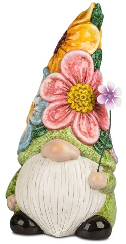 formano Gartenzwerg aus Keramik 30x15x13 cm Gartenfigur Zwerg mit Blumenhut - farbenfrohe Gartendeko für Terrasse, Balkon & Hauseingang - dekorativer Deko Zwerg für Frühling & Sommer