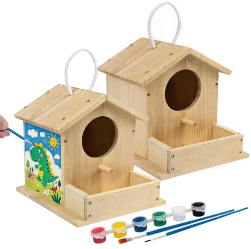 QingWing 2 Stück Vogelhaus Bausatz Kinder Zum Bemalen DIY Futterhaus Vögel