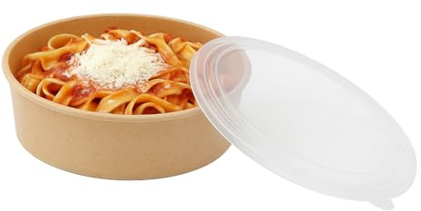 PacknWood Combo Ensaladera Desechable Kraft con tapa transparente reutilizable Ø18,5 cm 1,8 L - Pack 10 - Ecológico Biodegradable - Hostelería Catering Take Away