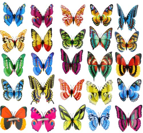 20 Stk Schmetterlinge Deko mit Clip Bunt Schmetterling PVC 3D Schmetterlingsclip Deko Schmetterlinge Clip Schmetterlingsdekoration Groß 12cm Schmetterling Garten Künstliche Butterfly für Tisch Garten