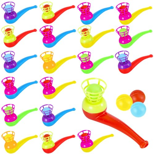 GTJEOI 20 Pièces Jeu de Soufflage de Balles Enfant, Tuyaux de Soufflage Flottants avec Balles, Jouet d’Exercice de Respiration, Jeu de Balle à Souffler pour Anniversaire et Fête, Couleurs Aléatoires