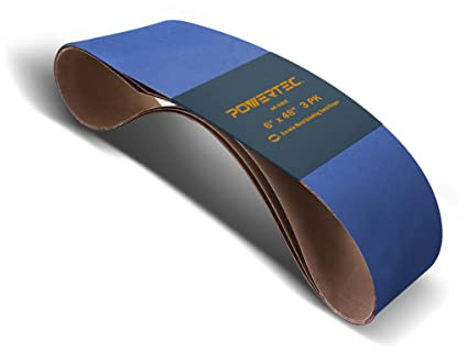 POWERTEC 6 x 48 Inch Zirconia Sanding Belts, 60 Grit Belt Sander Sanding Belt for Bench Sander, Belt and Disc Sander, Woodworking, Metal Grinding, 3PK (464806Z-3)