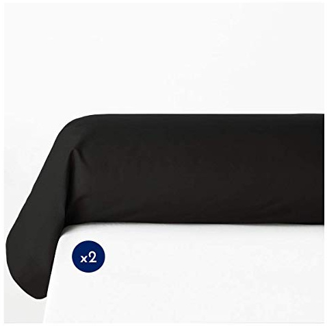 Home Linge Passion 2 Stück Nackenrollenbezüge aus 100% Baumwolle - weich, atmungsaktiv und waschbar - dicht gewebt - schwarz - Größe 85x185 cm - Öko-TEX Zertifiziert
