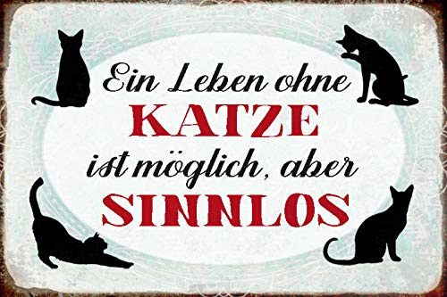 Schatzmix Blechschild Spruch Leben ohne Katzen möglich Metallschild Wanddeko 20x30 tin Sign