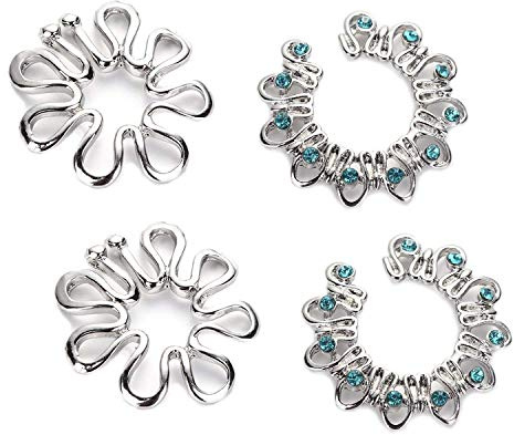 Briana Williams 2 Paar Silber Fake Brustwarzenpiercing Nippelring Blumen Chirurgenstahl Kein Piercing Brust Schmuck Silber