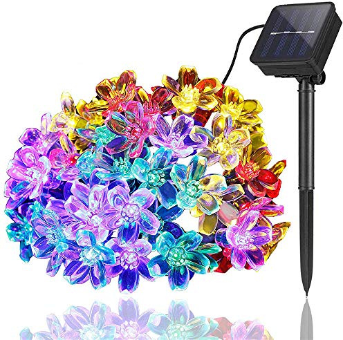 Sunboia LED Solar Blumen Lichterkette,Solar Beleuchtung Wasserdicht Außen,5m 50LED Weihnachtsbeleuchtung für Hochzeit, Party, Garten-Mehrfarbig
