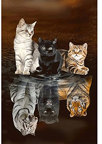 WACYDSD Puzzle 1000 Teile Katzen mit Tiger-Spiegelungen | präzise passende Puzzleteile, Buchstaben-Sortierung A-H auf der Rückseite, großformatiges Poster inklusive, 75 x 50 cm