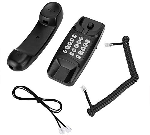 Tangxi Telefono Fisso a Parete, Telefono Fisso con Filo a Parete con riselezione Senza ID chiamante Telefono di casa per Famiglia d'albergo(Nero)