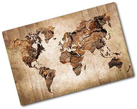 Planche à Découper pour la Cuisine 80x52 cm Modernité Pieds Antidérapants Contact Alimentaire Symétrique Bords Polis Avec Impression Décoration Résistant à la Chaleur - Carte du monde en bois
