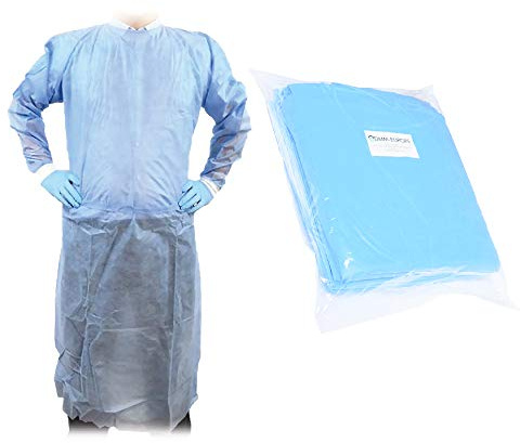 10x Schutzkittel Einweg Wasserdicht 40GSM – Vliesstoff mit 25% Polypropylrne & 15% Polyethylen – CE Einheitsgröße - Schutzkategorie Klasse I – Professionelle Qualität - Blau - Dmm-Europa