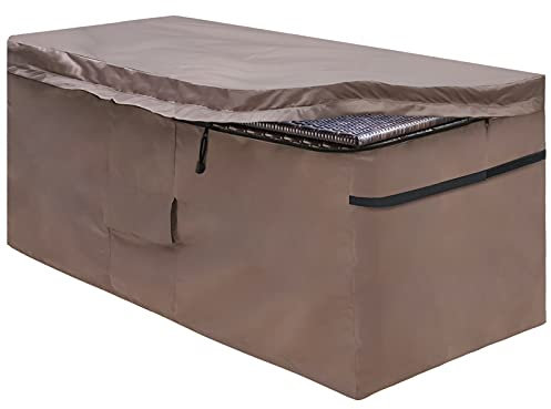 MunteLock Copertura protettiva per scatola da giardino, con coperchio con cerniera e presa d'aria, impermeabile, marrone Oxford 420D (130 x 71 x 67 cm)