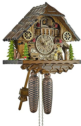 Eble Kuckucksuhr Original Schwarzwälder Kuckuckuhr Echtholz mechanisches 8-Tage Laufwerk NEU VDs Zertifikat Holzhacker 28cm- 26832