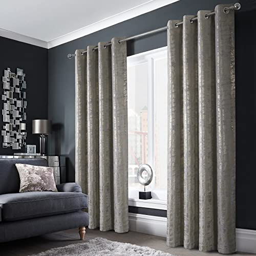 always4u Gardinen mit Muster Gold Blickdicht 100%, Samt Vorhang Wohnzimmer, Vorhang Verdunkelung mit ösen, Stoff Glänzend Eleganter, Silber 2er Set 245x140cm