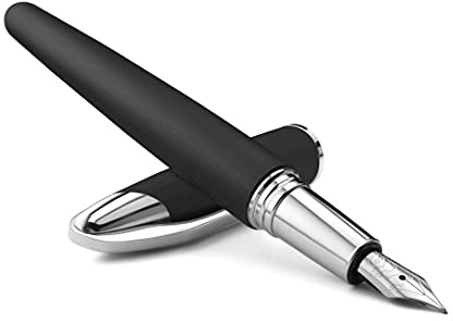 Colibri Penna stilografica Equinox-acciaio nero spazzolato opaco- clip a molla cromata-Penna di lusso-Pennino Bock medio-Viene fornita in una elegante confezione regalo-Adatta per uomini e donne.