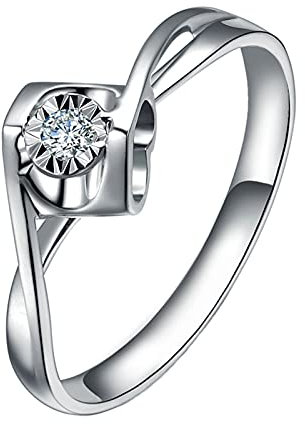 Epinki Ring Für Damen Schmuck aus 750 Weißgold Diamantring mit Diamant 0.14ct, Mutmacher Geschenk, Gr.50 (15.9)